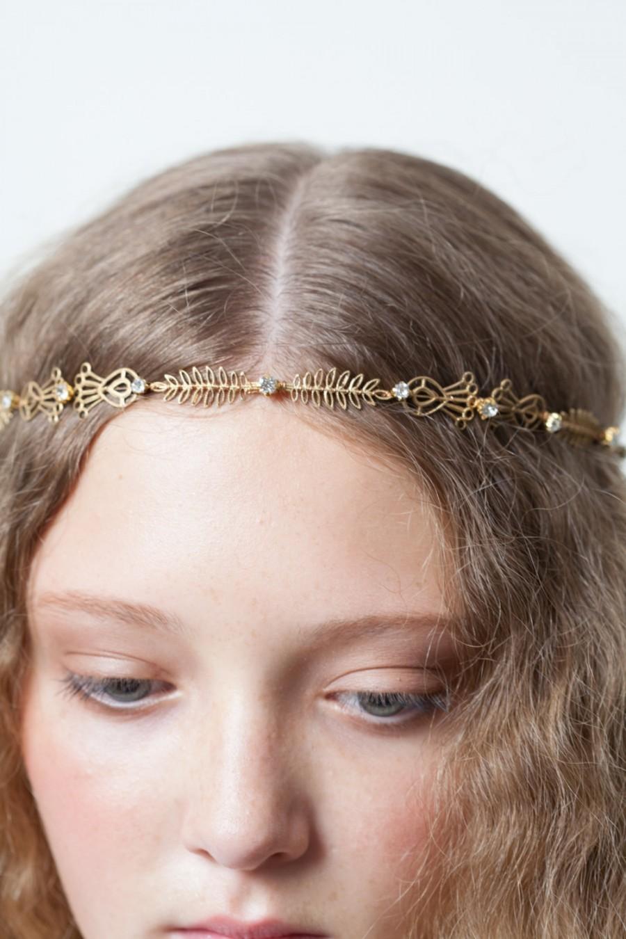 Hochzeit - Bohemian Wedding crown - Gold-tone wedding circlet - Gold Bridal Headpiece with crystals - Bridal Hair - Bohemian gold crown