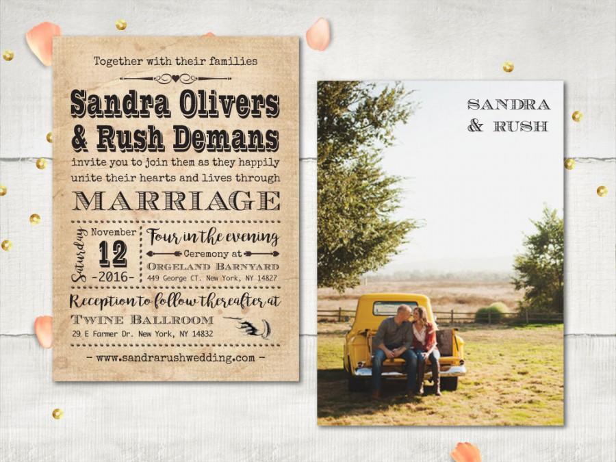 Свадьба - Photo Wedding Invitation and RSVP - Genivee Vintage Rustic Typography Poster Personalized Suite
