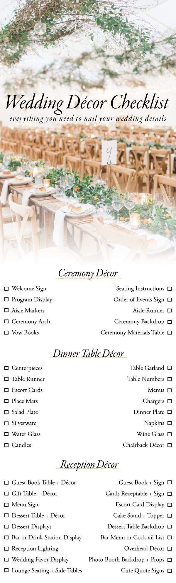 Mariage - Use This Wedding Décor Checklist To Help You Nail Every Detail