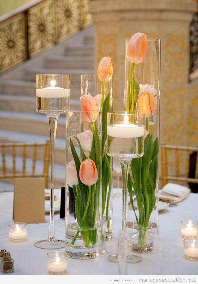 Свадьба - Déco Mariage Printemps 2016, Centre De Table Aves Des Tulipes Couleur Pêche