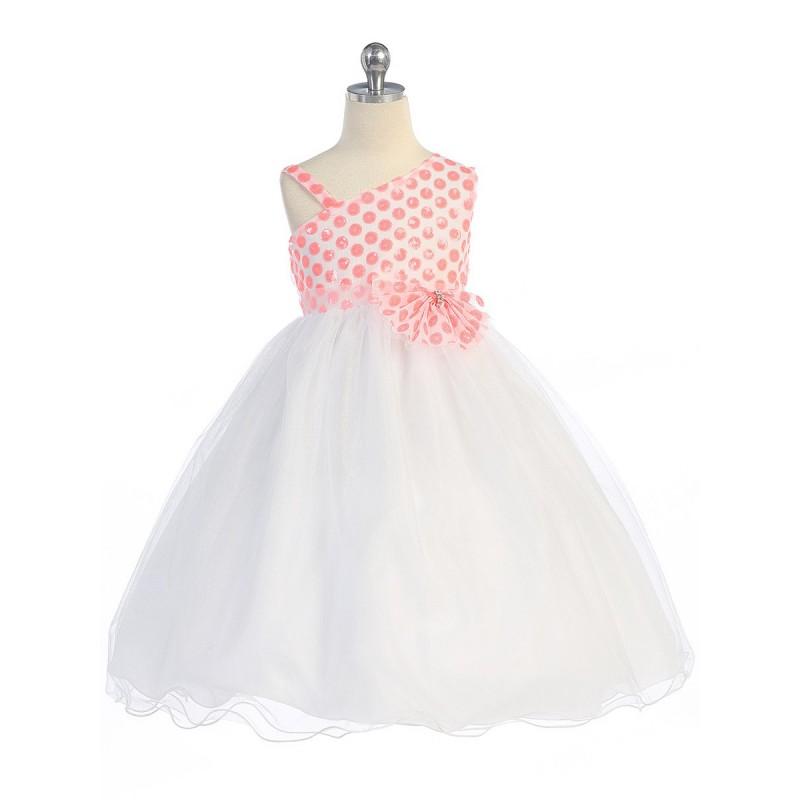 زفاف - Coral Polka Dot Sequin Bodice w/ Tulle Skirt Style: D912 - Charming Wedding Party Dresses