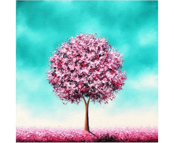 Wedding - ORIGINAL Oil Painting, Cherry Blossom Tree Painting, Pink Tree Landscape Painting, Impasto Heavily Textured Contemporary Wall Art, 10x10