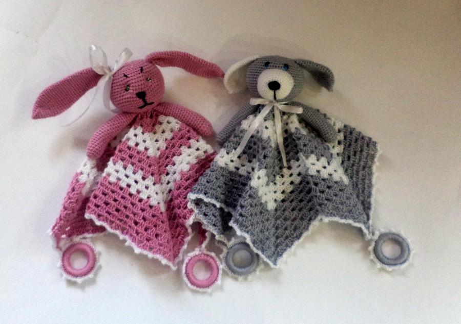 زفاف - Baby Security Blanket from Organic Cotton - Eco Friendly Baby Toy Bunny- Hand Knit Baby Teething Toy - Baby Shower Gift - Organic Baby toy