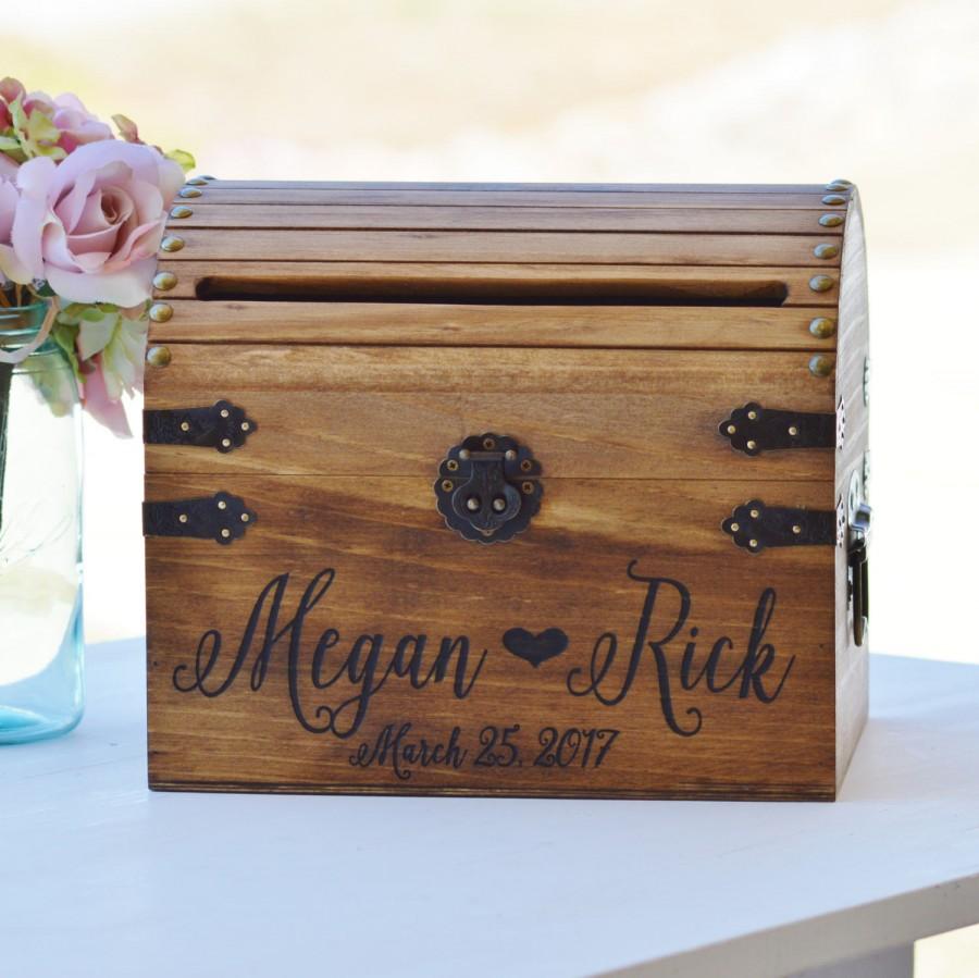 Hochzeit - Shabby Chic Wedding Card Box, Rustic Wedding Card Box With Slot, Wood Card Box With Lock Option, Wedding Keepsake Chest, Custom Keepsake