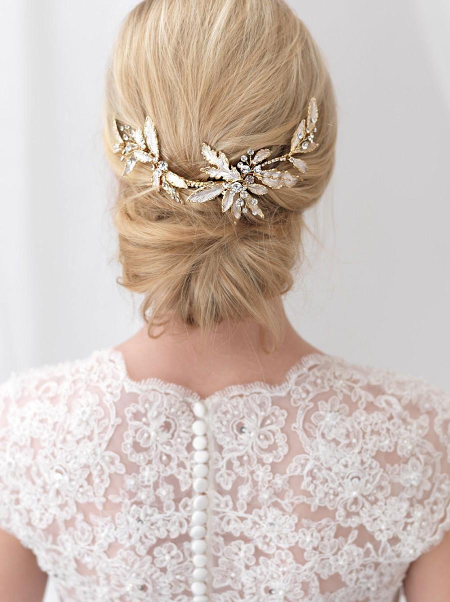 Wedding - Gold Wedding Hair Clip, Floral Bridal Hair Clip, Gold Hair Clip, Rhinestone Hair Clip, Gold Hair Comb, Gold Headpiece, Hair Clip ~TC-2282-G