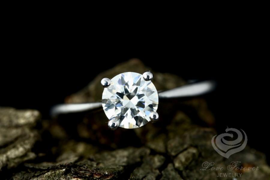 زفاف - Certified Annie 6mm/0.75 Carats Forever Brilliant Round Moissanite 14K White Gold Solitaire Engagement Ring (Bridal Wedding Set Available)