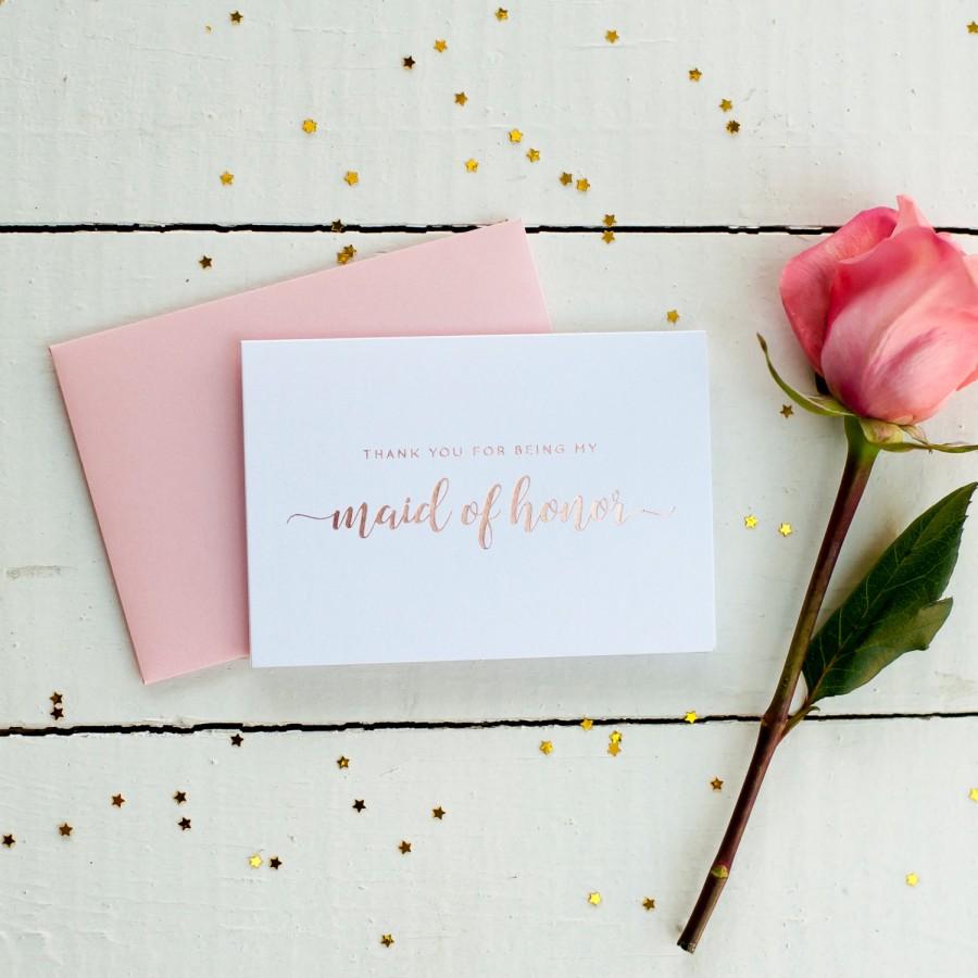 Wedding - Rose Gold Foil Thank You For Being My Maid of Honor card bridal party gifts wedding thank you gift house party will you be my maid of honor