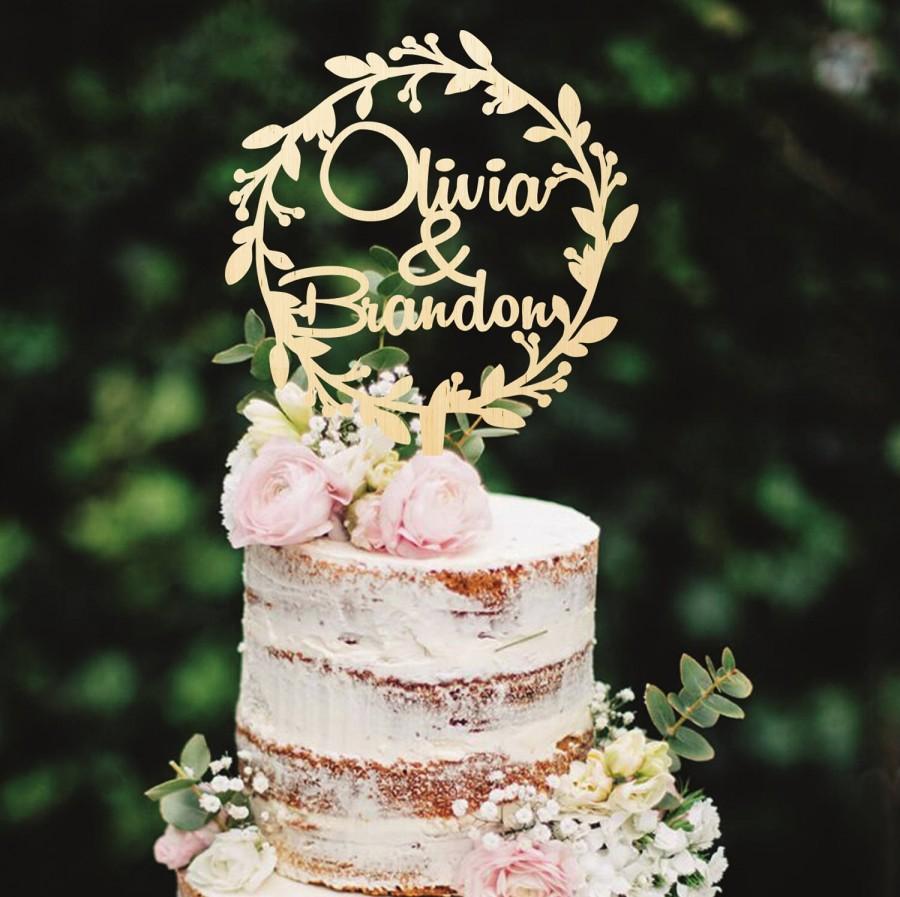 Hochzeit - Wooden Cake Topper Wreath Cake Topper Names Cake Topper Custom Cake Topper Custom Cake Topper Wedding Cake Topper Golden Cake Topper