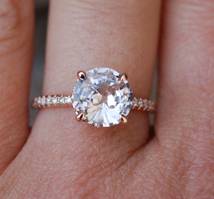 Свадьба - Rose Gold Engagement Ring. Round Peach Sapphire Diamond Ring. 14k Rose Gold Round Sapphire Ring No Halo. Engagement Rings By Eidelprecious