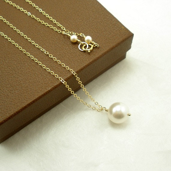 Wedding - Pearl Necklace, Pearl Jewelry, Single Pearl Necklace, Pearl Bridesmaid gifts, Mother of Bride Gift, Mother of Groom gifts, Simple necklace