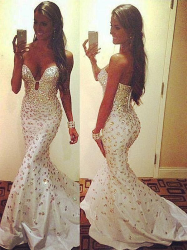 Mariage - Tight Prom Dresses,White Trumpet Mermaid Sweetheart Sweep Brush Train Satin Evening Dress Prom Dresses 9964 From Amy Diy Dresses
