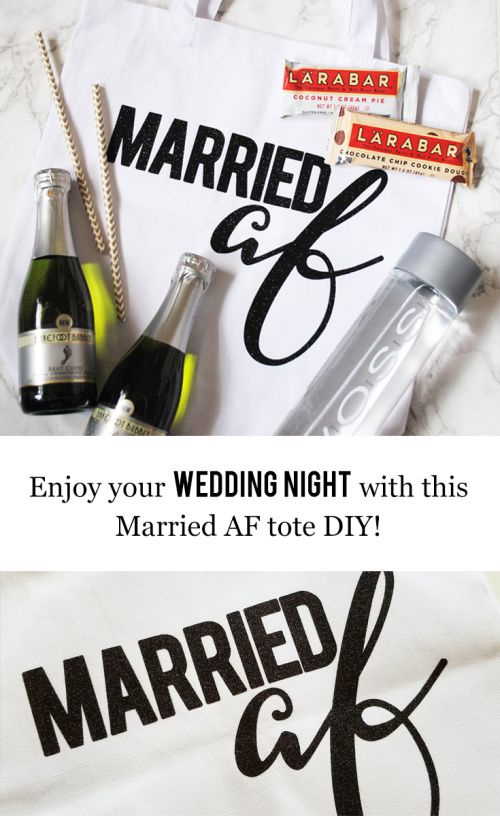 Hochzeit - Everything You Need For Your Wedding Night With This Married AF Tote DIY!