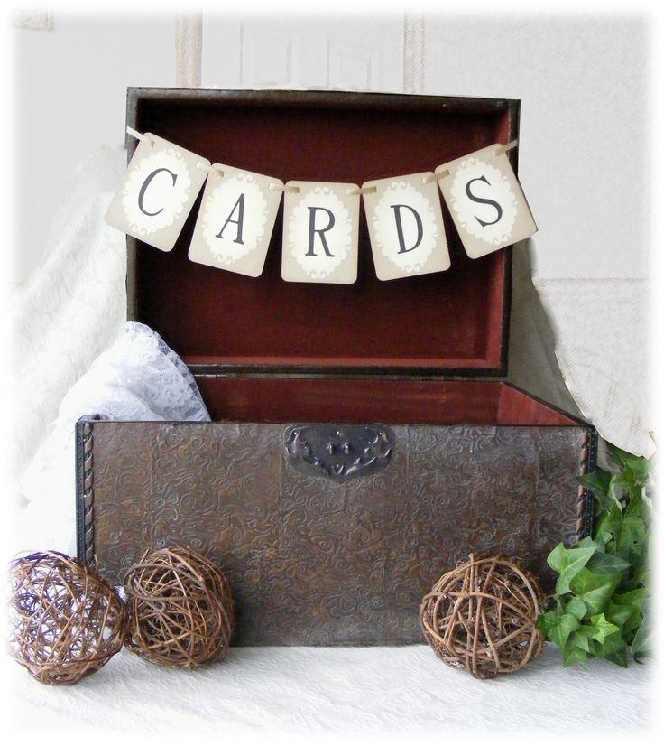 Mariage - Handmade Vintage Looking Victorian CARDS WEDDING Banner - Suitcase Size - Ready To Ship