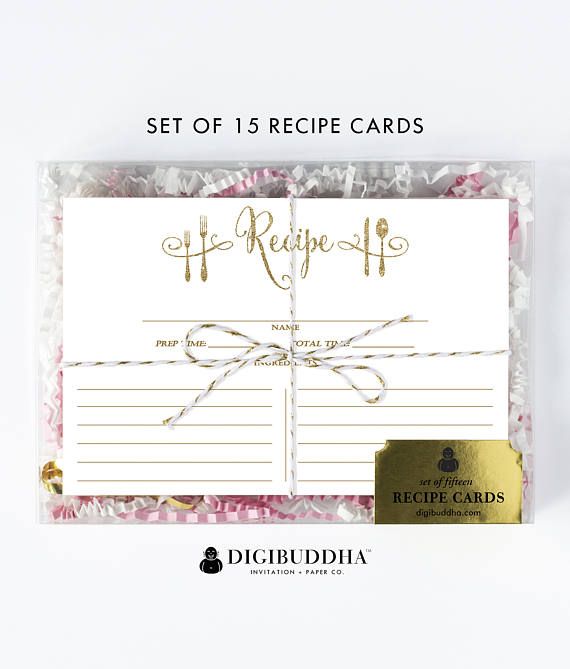 Mariage - Recipe Cards Gift Set Of 15 Recipe Cards Pack Of 15 Recipe Cards Gift Set White And Gold Glitter Utensils Kitchen Modern Recipe Cards - Mila