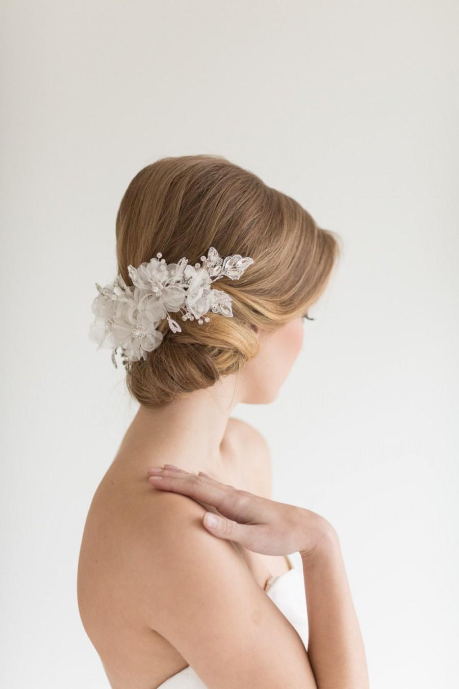 Wedding - Wedding Headpiece, Bridal Floral lace Headpiece, Bridal Crystal Lace Hairpiece, Wedding Flower Hairpiece