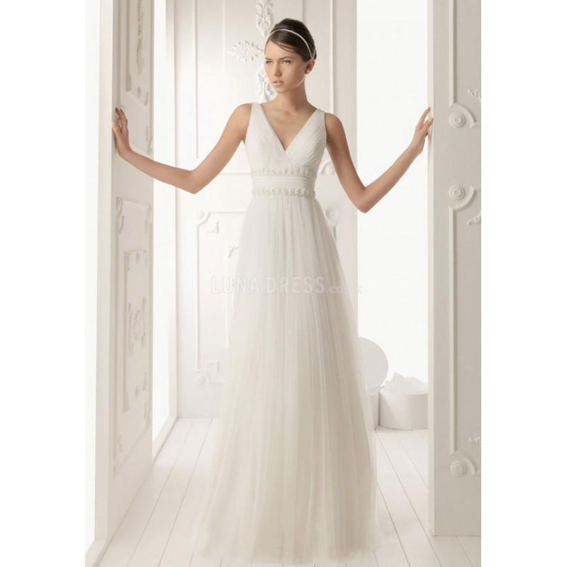 زفاف - Fancy A line V Neck Tulle Floor Length Wedding Dress With Beading - Compelling Wedding Dresses