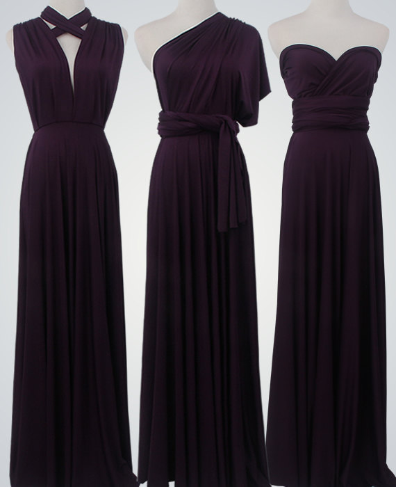 Mariage - Dark purple bridesmaid dresses,purple convertible party dress,PurPle Dress,handmade wedding party dress,prom dress,Long bridesmaid gown