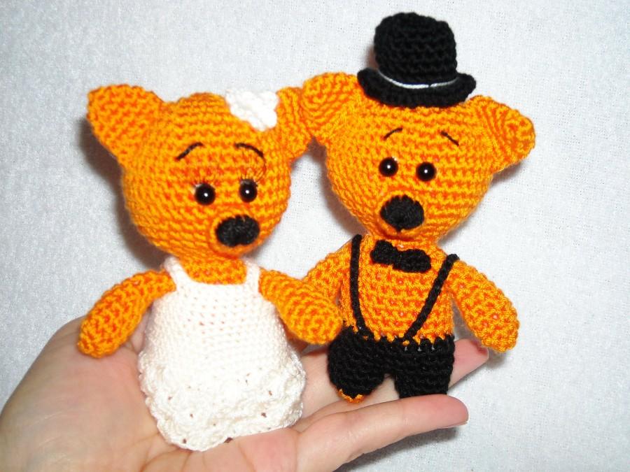 Свадьба - Wedding gift bride and groom fox cake topper crochet fox wedding toys amigurumi animal marriage wedding collectible fox decoration