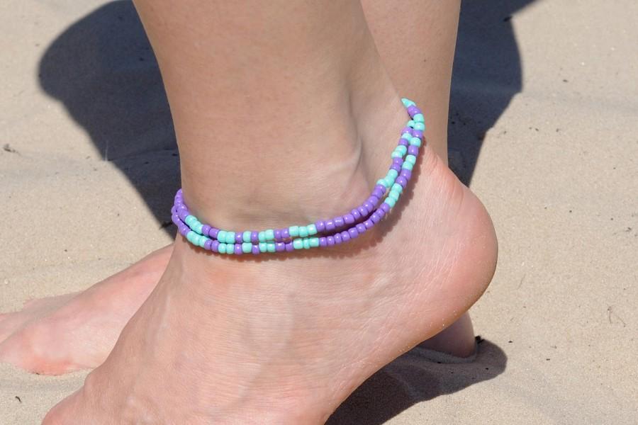 Hochzeit - Double wrap anklet Gypsy Ankle Bracelet Boho Anklet Beaded anklet Beachy anklet Turquoise anklet Lavander anklet Girlfriend Gift for Women