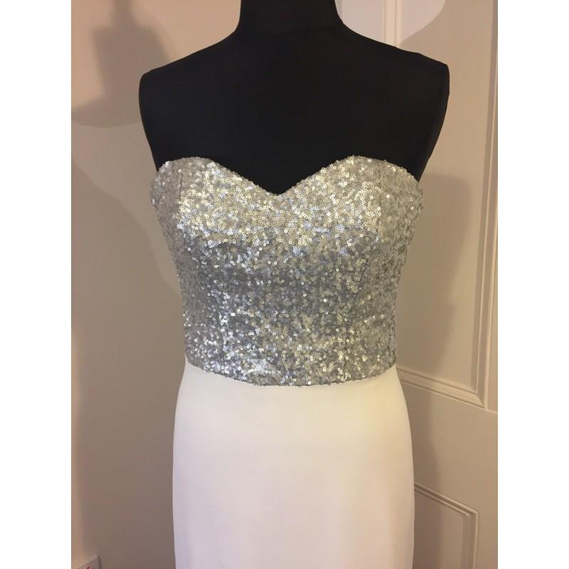 Mariage - Silver Sequinned Bodice Dress Fishtail Silk Georgette Skirt. - Hand-made Beautiful Dresses