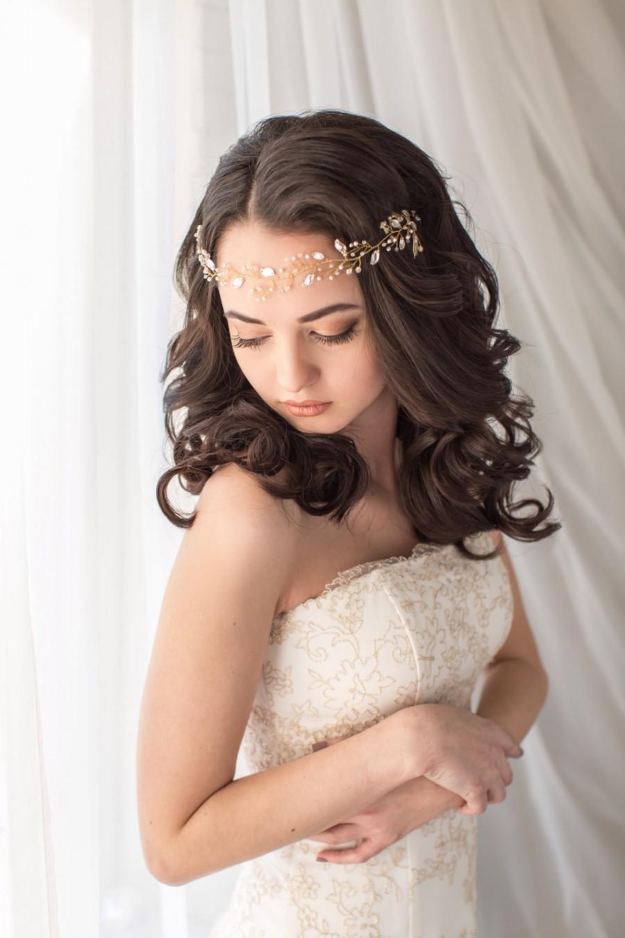 زفاف - Bridal hair vine, Crystal bridal crown, Leaf bridal head piece, Bridal headband, Bridal wreath, Bridal hair piece