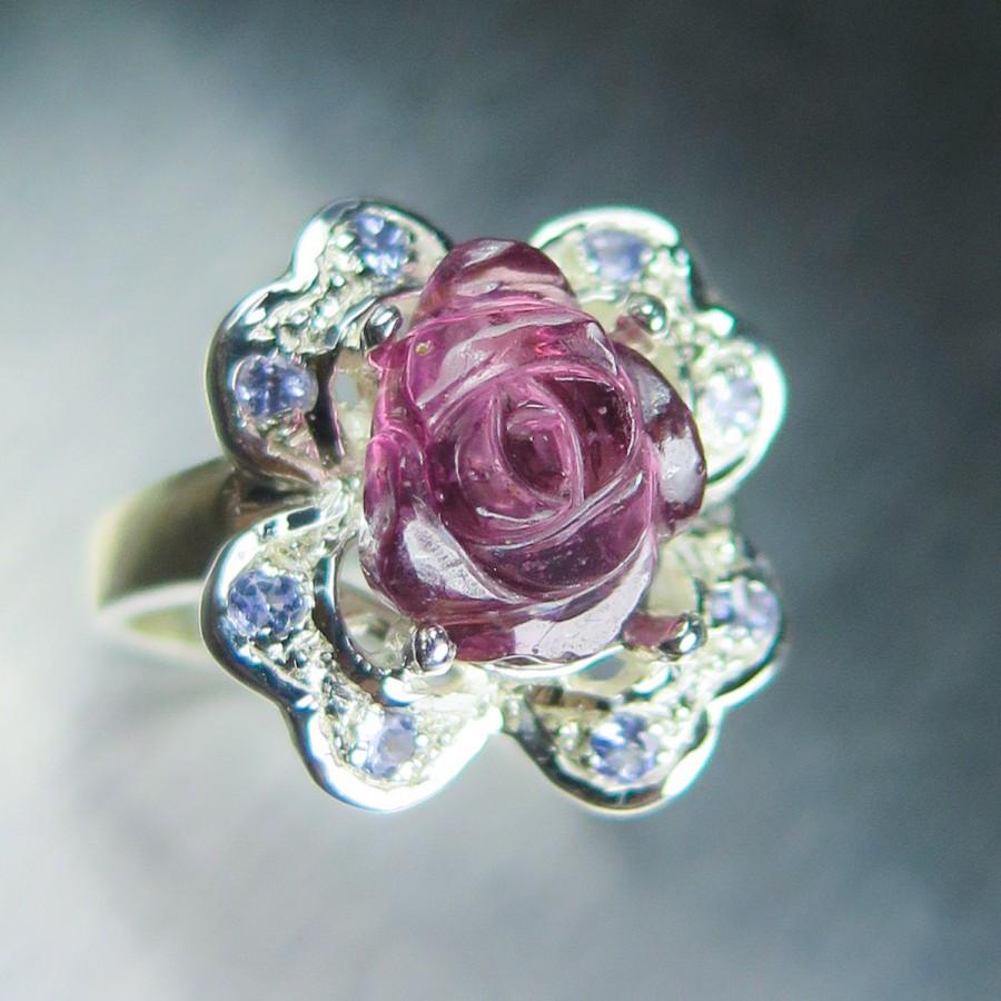 Свадьба - 5.30cts Natural Red carved spinel & tanzanites 925 sterling silver ring all sizes