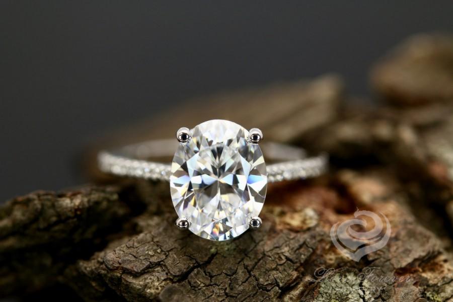 زفاف - Certified 9x7mm/2.10 Carats Oval Cut Forever Brilliant Moissanite 14k White Gold Diamond Engagement Ring (Bridal Wedding Set Available)