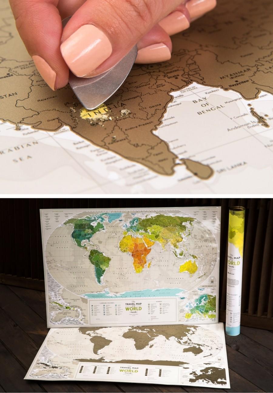 Wedding - Graduation Gift – World Scratch Off Map Poster with Push Pins