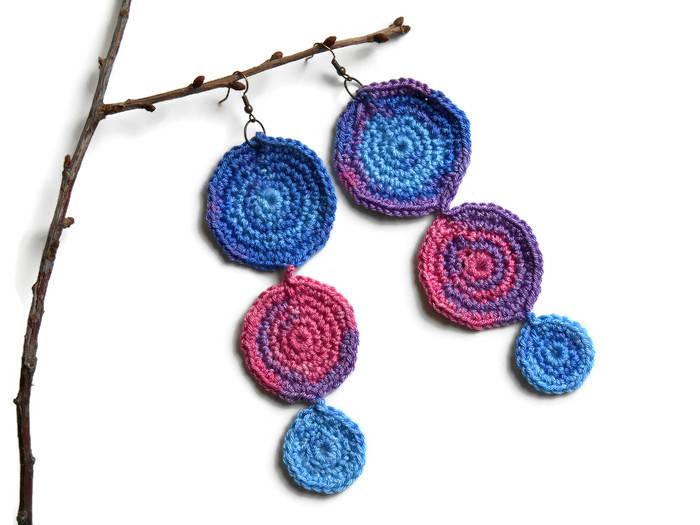 Hochzeit - crochet earrings, Ear accessory, ring earrings, Gypsy earrings, Colorful Earrings, Unique earrings, Handmade earrings, Dangle earrings