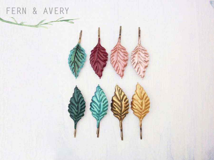 Свадьба - Choose colour, teal, emerald, gold, copper, turquoise, leaf hair pin,