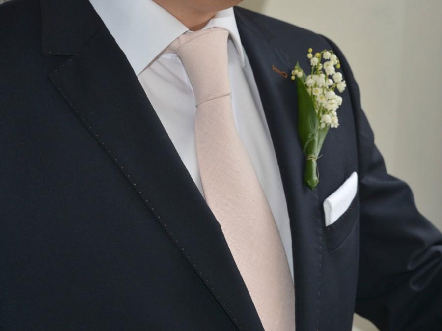 Wedding - Blush Linen Necktie - Wedding Ties- Grooms Necktie- Groomsmen Neckties -Champagne, Petal Blush Necktie