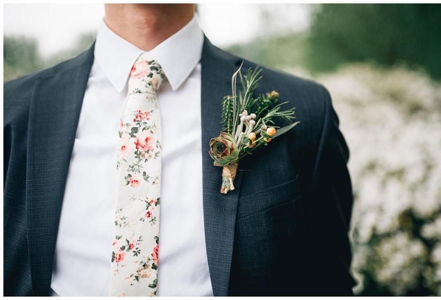 زفاف - Retro Cream Floral Skinny Tie 2.36"