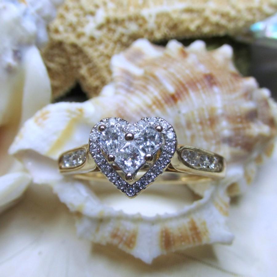 زفاف - 14k Yellow Gold Heart Shape Diamond Engagement Ring 1 ctw Size 9