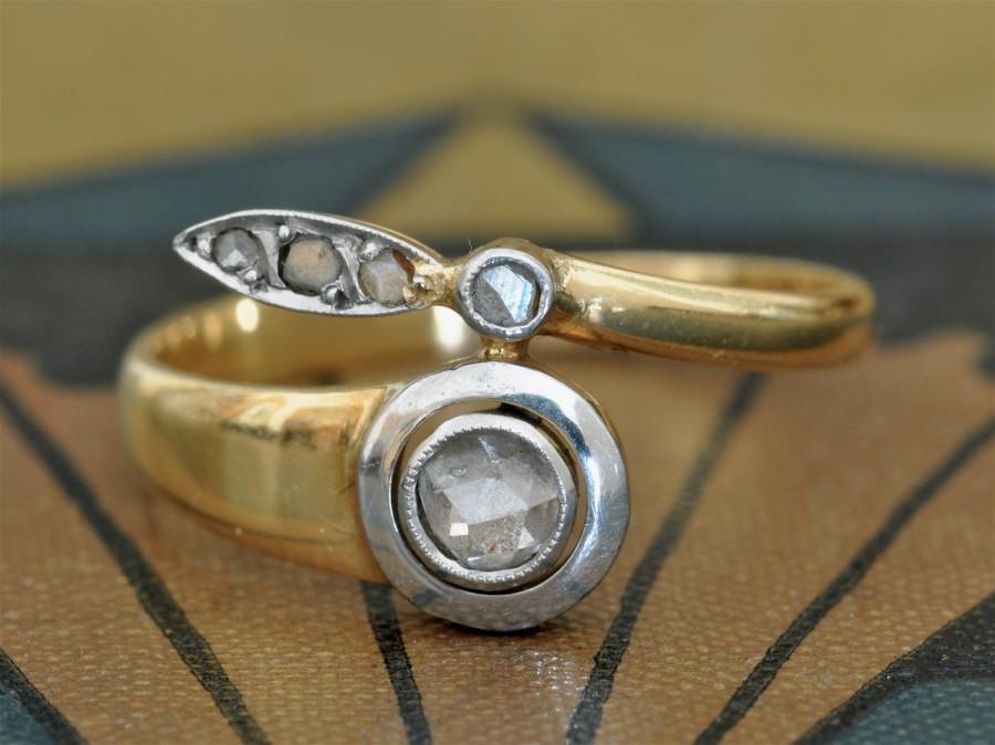 زفاف - Antique Diamond Ring-1800s Engagement Ring-Art Nouveau Engagement Ring -Rose Cut Diamond Ring-Victorian Engagement-Antique Diamond Ring