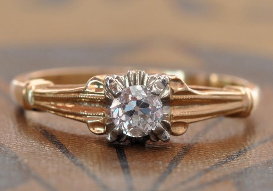 زفاف - Antique Engagement Ring-1920s Engagement Ring-1930s Engagement Ring-Vintage Wedding Ring-Downton Abbey Ring-Solitaire Diamond-Stacking Ring-