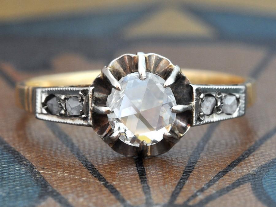 Wedding - Antique Diamond Engagement Ring-Rose Cut Diamond Engagement Ring-Unique Engagement Ring-1800s Victorian Right Hand Ring-Antique Diamond Ring