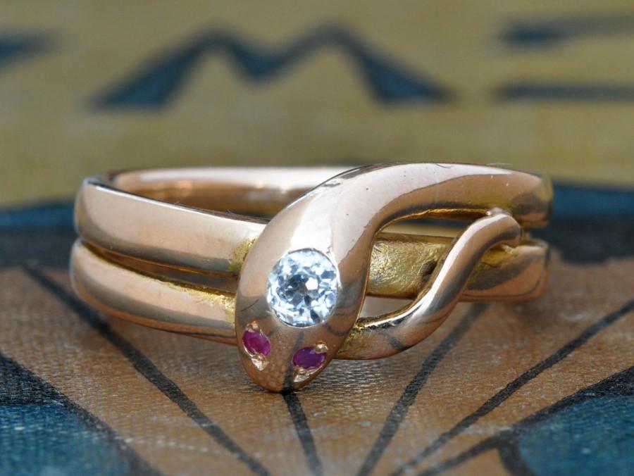 زفاف - Antique Diamond Snake Ring-Victorian Snake Diamond Engagement Ring-Unique Engagement Ring-Alternative Engagement Ring-1800s-Ruby Snake Ring