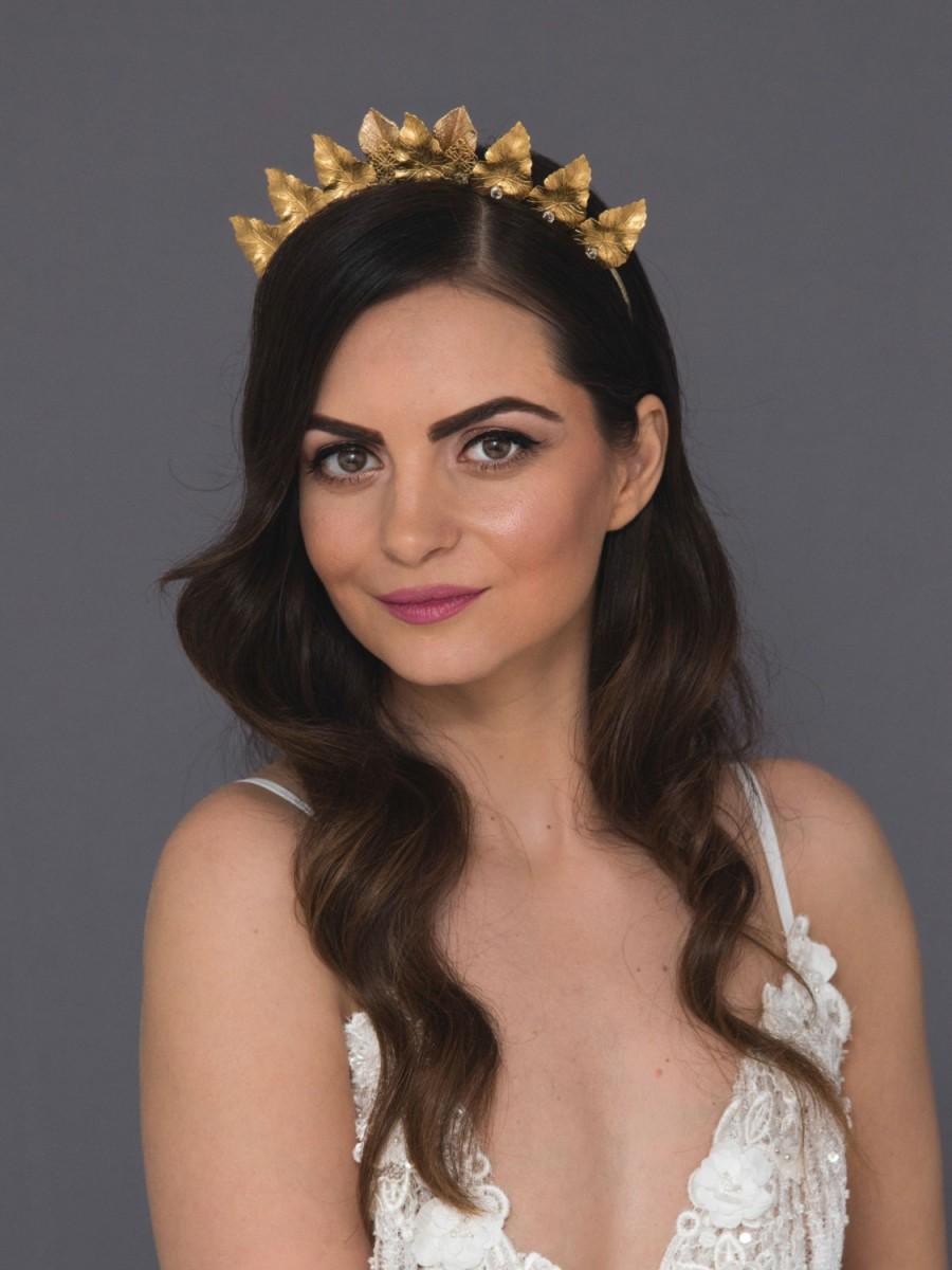 Gold Leaf Bridal Headband Greek Goddess Wedding Crown