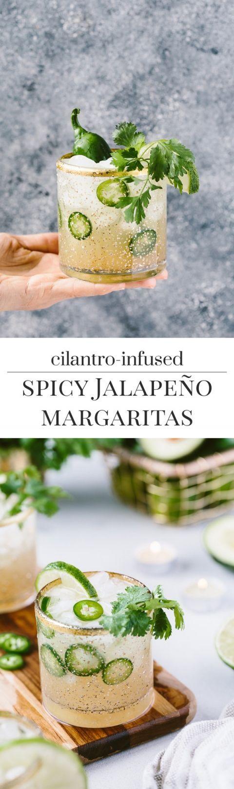 Hochzeit - Cilantro-Infused Spicy Jalapeno Margaritas