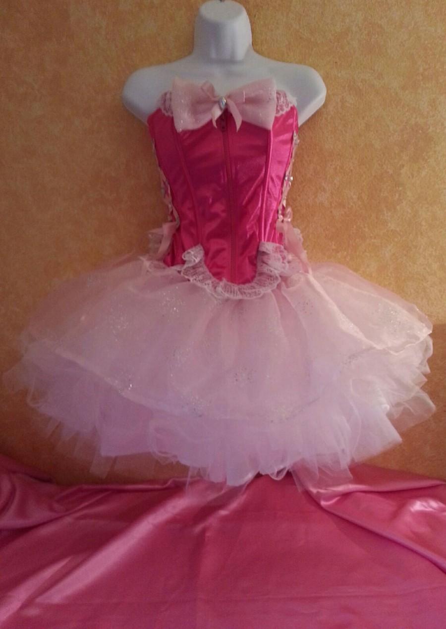 Hochzeit - Sexy Cute Fuchsia Corset Aurora Borealis Crystal Encrusted Pink Organza Pink White Tulle Tutu Dress Skirt Set Bridal Party Costume Club