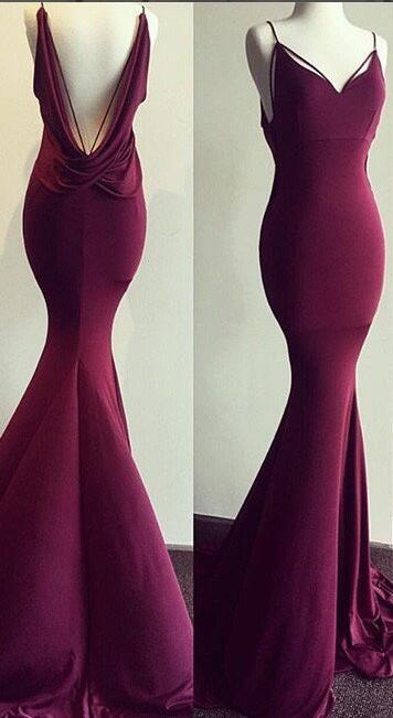 Mariage - Sexy Mermaid Long Spaghetti Maroon Prom Dress Ball Gown From Modseleystore