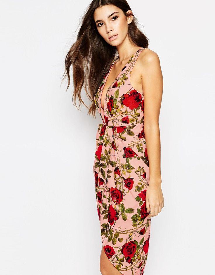 Mariage - Ginger Fizz Deep Plunge Dress With Wrap Skirt In Rose Floral At Asos.com