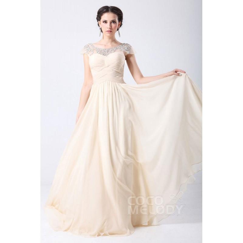 Hochzeit - Trendy Sheath-Column Jewel Sweep-Brush Train Chiffon Evening Dress with Draped and Crystals COZT14033 - Top Designer Wedding Online-Shop