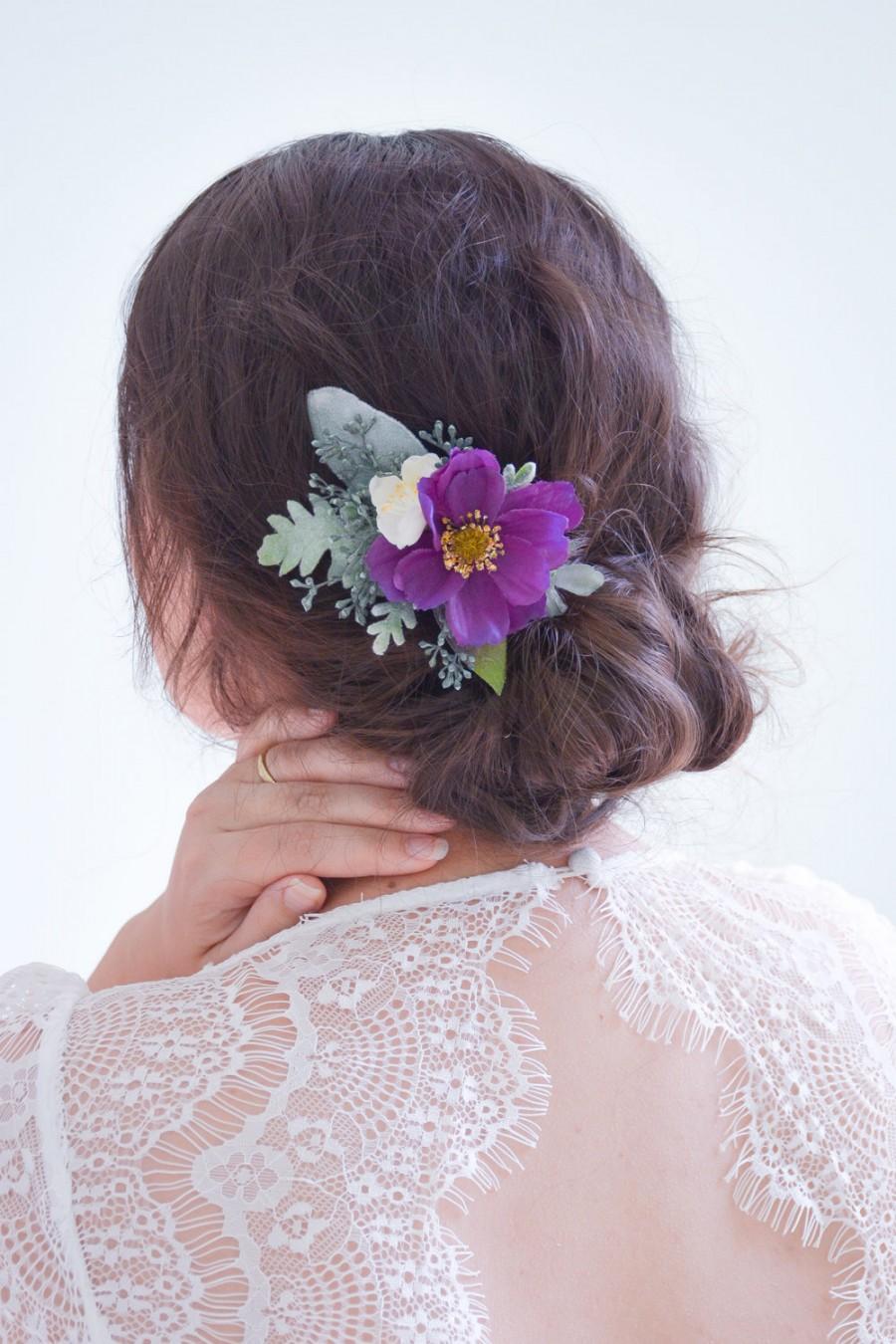 زفاف - Wedding hair clip, Purple flower clip, Bridal headpiece, Purple wedding hair accessories, Floral hair clip, Rose hair clip - AZELLE