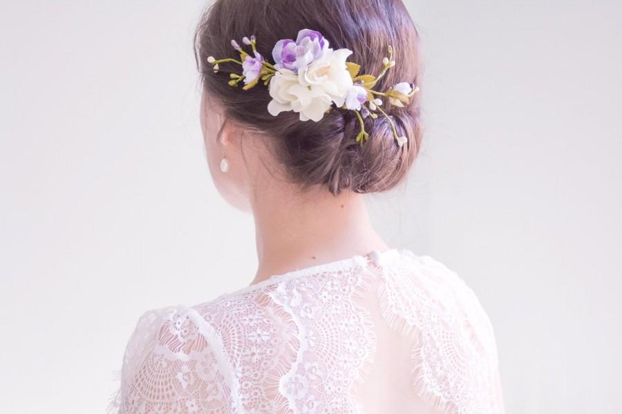 Wedding - Purple wedding hair clip, Bridal headpiece, Purple flower hair clip, Bridal hair vine - VIOLETTE