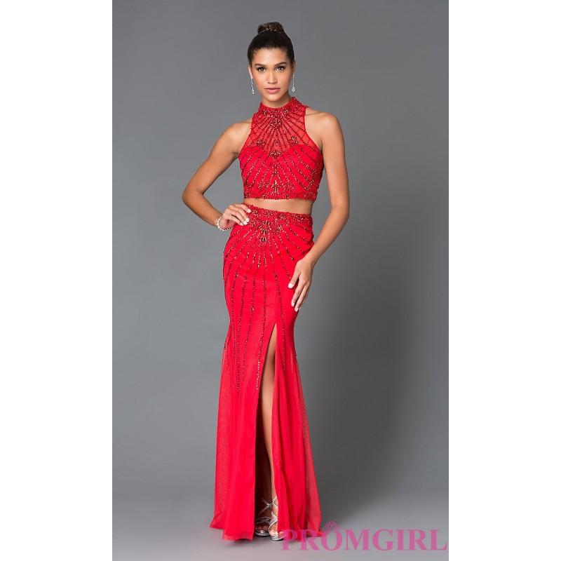 Hochzeit - Red Two Piece Open Back Sean Prom Dress SN-50903 - Discount Evening Dresses 