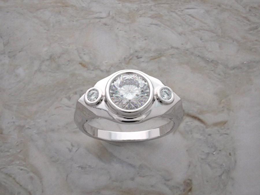 Hochzeit - 14K Three Stone Bezel Set Diamond Engagement Ring Setting TDW 0.06 Ct., Made In The USA