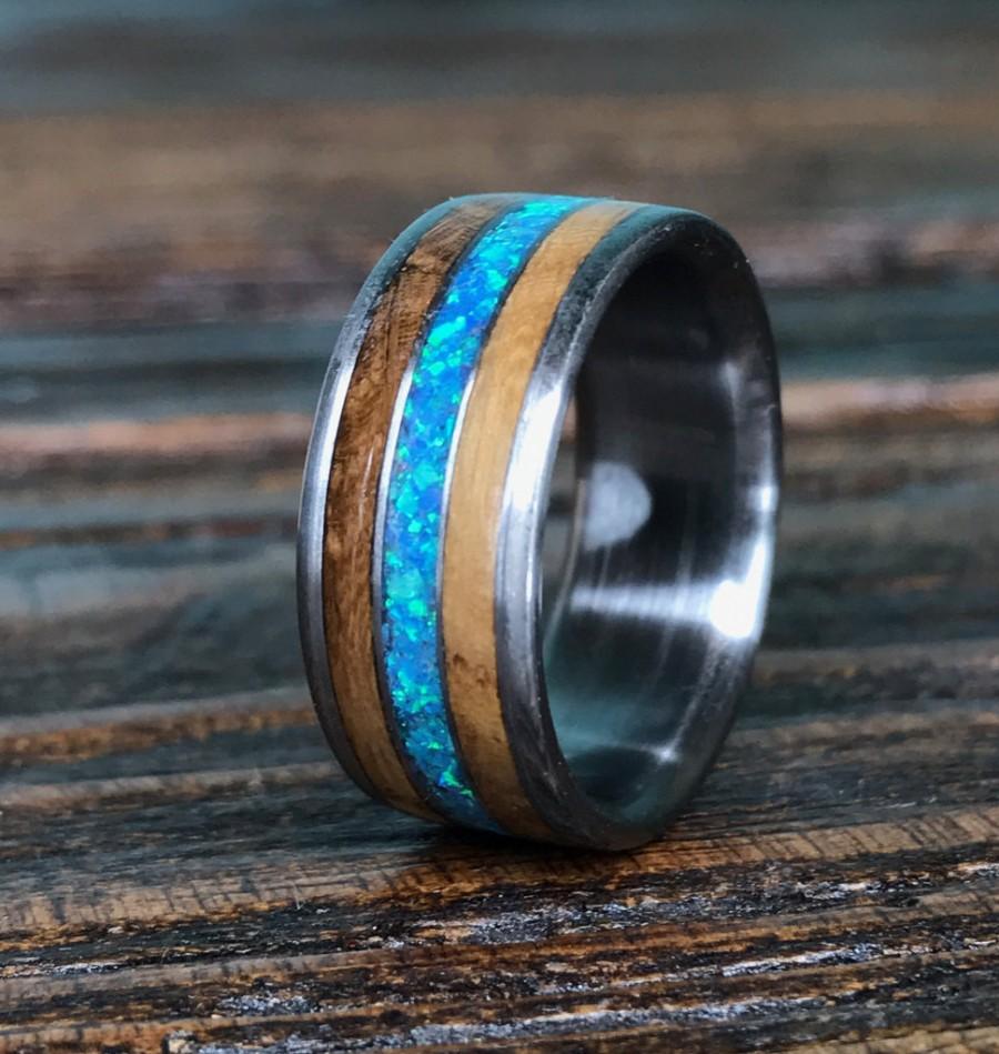 Свадьба - Titanium Ring, Wood Ring, Whiskey Barrel Ring, Opal Ring, Wedding Ring, Mens Ring, Womens Ring, Mens Wedding Ring, Wooden Ring, Promise Ring