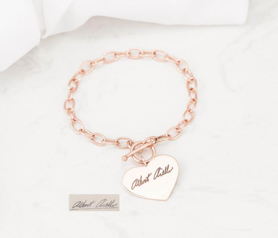زفاف - 30% OFF Handwriting Jewelry • Heart Charm Bracelet • Signature Jewelry • Chain Link Toggle Bracelet • Personalized Gift • MOTHER'S GIFT BM21