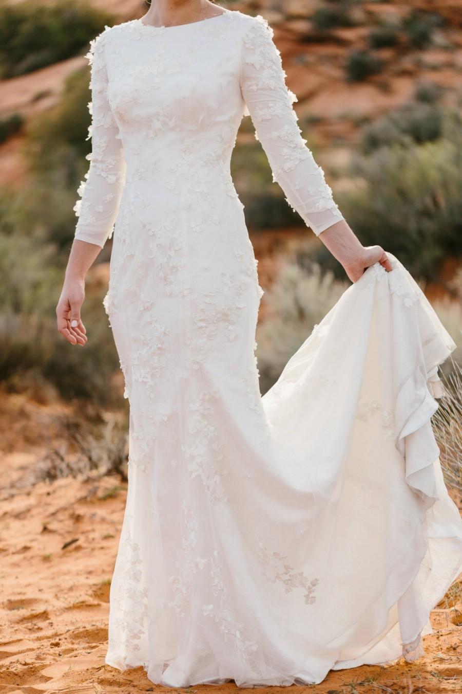 Wedding - Lace Wedding Dress, Lace Wedding Dress with Sleeves, Modest Wedding Dress, 3D lace wedding dress.